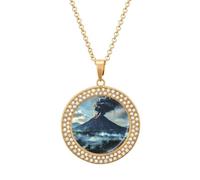 Volcano-moutain Women's Alloy Long Necklaces Round Pendant Ladies Diamond Necklace Jewelry Gift Golden-style