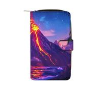 Volcano-Nature Leather Wallet Cloth Long Clutch with 12 Card Holder Handbag for Men Women