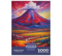 Volcano Painting 1000 Piece Jigsaw Puzzle, Historic Square Architecture, Thick Cardboard Pieces for Travel Lovers, Mindful Activity, Paper Board, 70x50cm/1000pcs