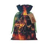Volcano Print Christmas Drawstring Gift Bags With Cards For Xmas Party Decorations Holiday