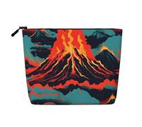 Volcano Print Fake Hemp Makeup Bag â€“ Travel Toiletry Pouch for Women, Daily Storage, Business Trips, and More