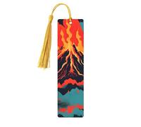 Volcano Print Wooden Tassel Bookmarks for Book Lover Men Women Teachers Cool Unusual Gift 5PCS