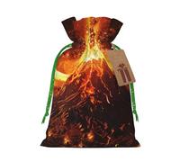 Volcano Printed Christmas Drawstring Bags for Xmas Gift Wrapping, Green Christmas Ribbon, M