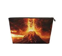 Volcano Printed Toiletry Bag for Women Girl Portable Travel Cosmetic Bag Leather Makeup Pouch Organizer with Gold Zipper