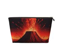 Volcano Printed Toiletry Bag for Women Girl Portable Travel Cosmetic Bag Leather Makeup Pouch Organizer with Gold Zipper