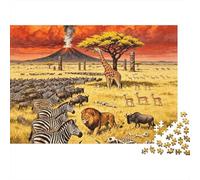 Volcano Savanna 1000 Piece Jigsaw Puzzle Recycled Paper African Wildlife Puzzles for Elderly Fun And Challenging Family Game Perfect for Holiday Blessings 52x38cm/1000pcs