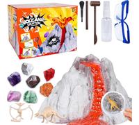Volcano Science Experiments for Kids & Fossil Digging Kit for Kids ¨C janeunique Erupting Volcano Lab with Dinosaur Fossils & Gemstones, Hands-On Learning Toy to Boost Creativity & Family Bonding