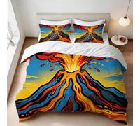 Volcano Single Duvet Cover Set 3D Printed American Comic Style Bedding Set Ultra Soft Microfiber Quilt Cover 135x200 cm for Single Bed with 2 Pillowcases with Zipper F/195