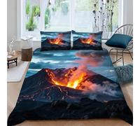 Volcano Single Duvet Cover Sets Natural Landscapes Bedding Set 3D Print Quilt Cover 150x200 cm Soft Microfiber Bed Sets with Zipper Closure and 2 Pillowcases z-9