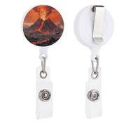 Volcano Wonder Retractable Badge Reel - Personalized ID Name Badge Holder with Lanyard Cute Badges Reel Holder Round Nurse Doctor Name Tag Badges Clip for Work