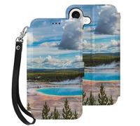 Volcano Wyoming Yellowstone1 National Park Wallet Case Compatible with iPhone 17 Air 17 Pro Max with Card Holder Wristband