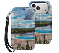 Volcano Wyoming Yellowstone1 National Park Wallet Case Compatible with iPhone 17 Air 17 Pro Max with Card Holder Wristband