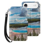 Volcano Wyoming Yellowstone1 National Park Wallet Case Compatible with iPhone 17 Air 17 Pro Max with Card Holder Wristband