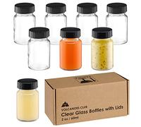 VOLCANOES CLUB 2oz Glass Jars with Lids - Glass Shot Bottles Set for Liquids, Juicing, Ginger Shot, Sample - Small Containers with Screw Caps - Clear Mini Round Bottles - Leakproof/Wide Mouth - 8 pack