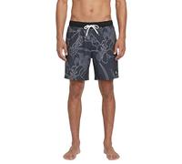 Volcom Men's 17" Elastic Waist Surf Swim Trunks - Quick-Dry Boardshorts with Drawstring and Back Pocket, Black Lily, XXL