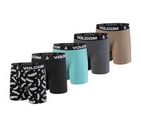 Volcom Mens Boxer Briefs 5-Pack - Cotton Stretch Ultra Soft Fly-Front Boxer Brief Underwear, Black/Black/Turquoise/Grey/Brown, L