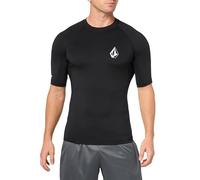 Volcom Men's Solid UPF 50+ Short Sleeve Rashguard Rash Guard Shirt, Black 124, Medium