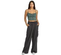 Volcom Women's Lived in Beach Pants - Relaxed Fit, Cotton Viscose Blend, Cargo Pockets, Elastic Waist & Metallic Back Badge Casual, Vintage Black, XS