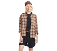 Volcom Women's Plaid to Meet U Long Sleeve Flannel Shirt, Vintage Brown, L