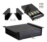 Volcora 13" Electronic Cash Register Drawer with Under-Counter Mounting Bracket - POS, 4-Bill 5-Coin Cash Tray, Removable Coin Compartment, 24V Key-Lock, Media Slot, Black