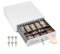 Volcora 16" Push Open Cash Register Drawer for Point of Sale (POS) System, Partial Removable White Heavy Duty Till with 5 Bills/8 Coin Slots, Key Lock and Double Media Slots