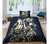 VOLDAX 3 Pieces Motogp Duvet Cover with Pillowcases,motorcycle Print Bedding Set with Zipper Closure,motocross Quilt Cover Single(135x200cm)