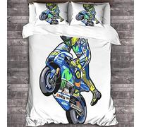 VOLDAX Motogp 3D Motocross Duvet Cover Set Motorcycle Pattern Printed Bedding Duvet Cover with Zipper Closure 3 Pieces Soft Comforter Cover