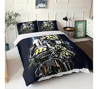 VOLDAX Motogp 3D Motocross Duvet Cover Set Motorcycle Pattern Printed Bedding Duvet Cover with Zipper Closure 3 Pieces Soft Comforter Cover