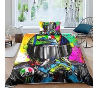 VOLDAX Motogp 3D Motorcycle Effect for Childrens And Adults Printed Duvet Cover Set with Pillow Cases,Microfiber Motocross Quilt Bedding Set Single(135x200cm)