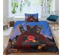 VOLDAX Skibidi Toilet 2 Pieces Trendy 3D Printed Titan Speakerman Duvet Cover Set, Cozy Lightweight Quilt Covers,With Zipper Closure Pillowcases Cute Bedding for Young Son's Room Single（135x200cm）
