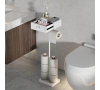 VOLDRA Toilet Roll Holder Free Standing, Toilet Paper Stand With Drawer Storage Rustproof & Multifunctional Heavy Duty Wipes Dispenser Tissue Holder No Drill Accommodates Up to 7 Rolls(White)