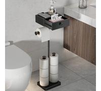 VOLDRA Toilet Roll Holder Free Standing, Toilet Paper Stand With Drawer Storage Rustproof & Multifunctional Heavy Duty Wipes Dispenser Tissue Holder No Drill Accommodates Up to 7 Rolls(Black)