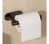 Voldra Toilet Roll Holder Wall Mounted, Stick On Toilet Paper Holder Stainless Steel Loo Roll Holder Self Adhesive Simple Toilet Tissue Rack No Drill For Bathroom(Matte Black)