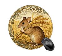 Vole Wheat Ear Mouse Pad Round Laptop Mouse Mat Cute Computer Mousepad Keyboard Pad Non-Slip Desk Pads for Gaming Office Work Home