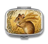 Vole Wheat Ear Pill Box 2 Compartments Portable Travel Pill Case Mini Medicine Organizer for Pocket Purse Metal Waterproof Medicine Container Holder Vitamin Fish Oil