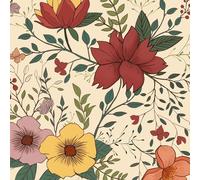 VOLEAAR 44.5CM x 1000CM Floral Peel and Stick Wallpaper - Vintage Boho Leaf Flower Design - Yellow, Pink, Red