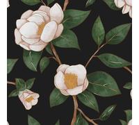 VOLEAAR Cape Jasmine Flower Contact Paper Gardenia Floral Wallpaper Boho Wallpper Peel and Stick Vintage Paper PVC Waterproof Vinyl Film Removable Black Green 44.5CM x 1000CM
