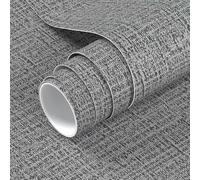 VOLEAAR Dark Grey Grasscloth Contact Paper 40CM x 1000CM Peel and Stick Wallpaper Vinyl Film Self Adhesive Removable Waterproof Wall Paper for Kitchen Countertop Cabinet