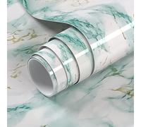 VOLEAAR Green Marble Contact Paper 40 x 1000CM Peel and Stick Wallpaper Vinyl Film Self Adhesive Removable Waterproof Wall Paper for Countertop Cabinet Kitchen Furniture Shelf Liner
