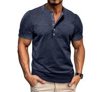 Volemo Mens Henley T Shirts Short Sleeve 100% Cotton T-Shirt Navy M