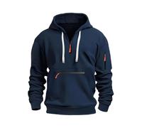 Volemo Mens Hoodies Quarter Zip Hooded Sweatshirt Colour Block Navy XXL