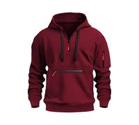 Volemo Mens Hoodies Quarter Zip Hoodie Colour Contrast Hooded Sweatshirt Long Sleeve Hoody Tops with Pocket Red XXL