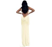 Volemo Womens Summer Backless Bodycon Dress Halter Cowl Neck Slip Spaghetti Strap Sexy Cocktail Party Maxi Dresses, Apricot, XS