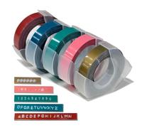 VolenGo Color Embossing Tapes for Omega-S Label Maker, Compatible with Dymo | 9mm 3D Vinyl Self-Adhesive Embossed Labels, for Embossing Label Maker, White on Pink/Green/Blue/Gold/Red, 9mm x 3m, 5-Roll