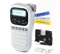 VolenGo Label Maker Machine with 12mm Laminated-Tape, Handheld Label Printer with Cable-Qwerty Keyboard, Backlit LCD Label Maker for Industrial Office Home,White