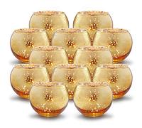Volens Round Gold Votive Candle Holders, Mercury Glass Candle Holder Set of 12