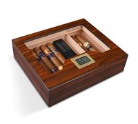 Volenx Cigar Humidor Brown 30-35 for Cuban Cigars Desktop Cedar Wood Lined Humidor Cigar Box with Electronic Hygrometer and 2 PCS Humidifier
