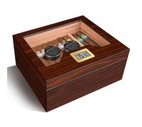 Volenx Cigar Humidor Brown 50-55 for Cuban Cigars Desktop Cedar Wood Lined Humidor Cigar Box with Electronic Hygrometer and 2 PCS Humidifier (High-Gloss Walnut)