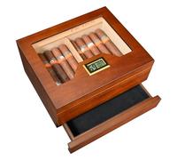 Volenx Cigar Humidor, Spanish Cedar Wood Humidor Cigar Box with Digital Hygrometer, Humidifier and Divider, Handmade Cigar Box Accessories Drawer for 25-30 Cuban Cigars, Gift for Cigar Lovers (Brown)
