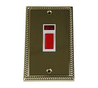 Volex Cooker Switch Georgian Polished Brass Effect - 45amp 2 Gang Double Pole - White Insert